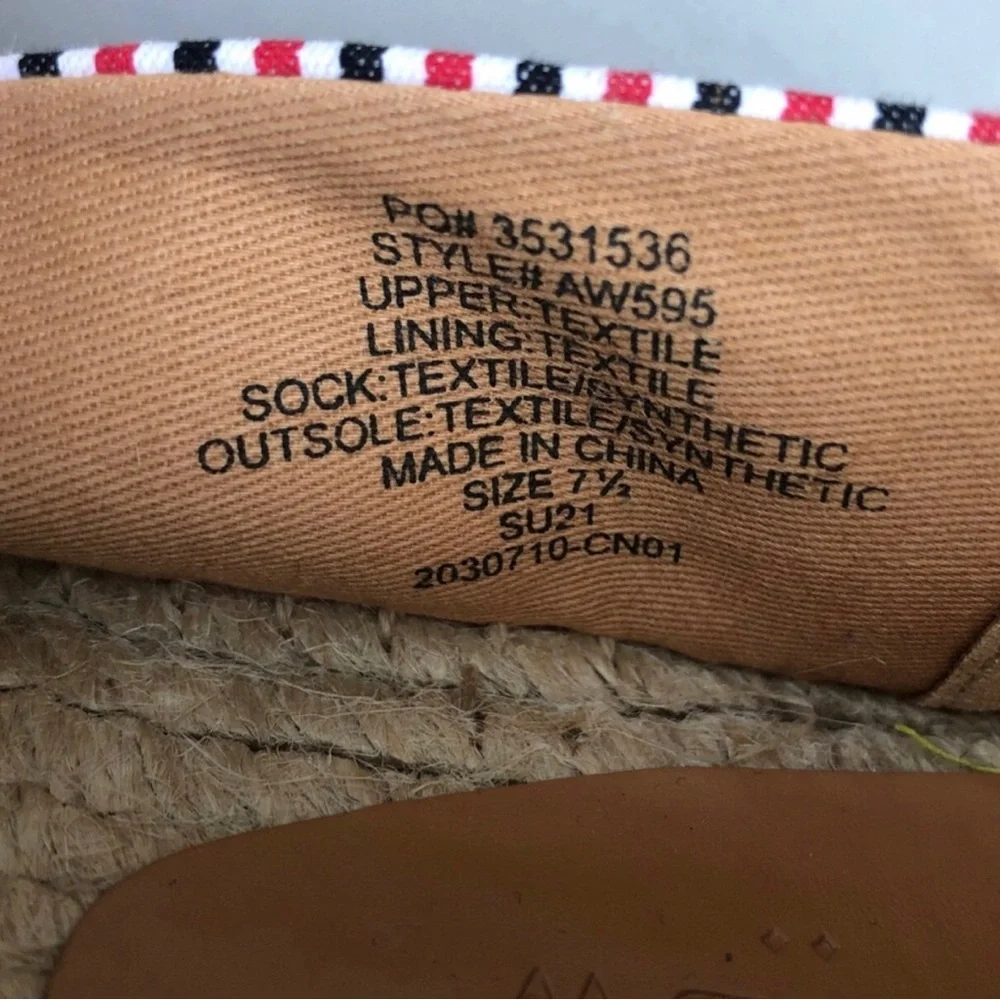 J. Crew Striped Espadrille Slip Ons. Size 7.5.
